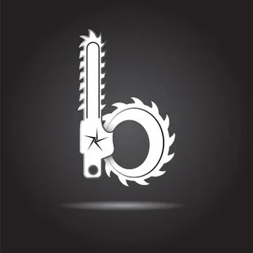 Lowercase letter b in shape of chainsaw - creative logotype design for power  Illustrazione stock