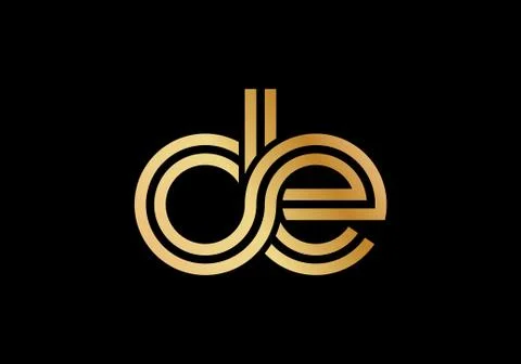 Lowercase letters d and e. Flat bound design in a Golden hue for a logo, bran Stock Illustration