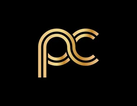 Lowercase letters p and c. Flat bound design in a Golden hue for a logo, bran Illustrazione stock