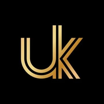 Lowercase letters u and k. Flat bound design in a Golden hue for a logo, bran Stock Illustration