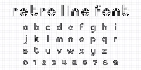 Lowercase Retro Line Font Vector on White Graph Paper Background Illustrazione stock