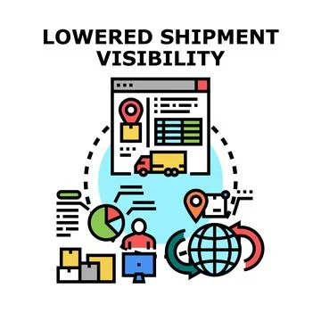 Lowered shipment visibility tracking logistics supply chain Stock Illustration