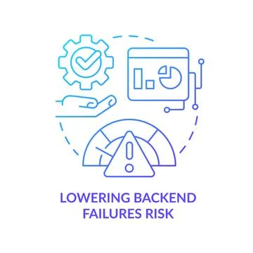 Lowering backend failures risk blue gradient concept icon Stock Illustration