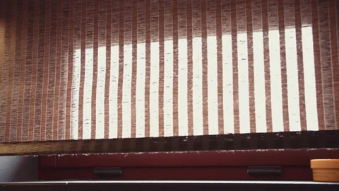 Lowering the blinds covering a narrow rectangular window Stock Footage 155648197