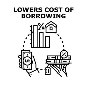 Lowering borrowing cost and reducing interest rates concept Stock Illustration