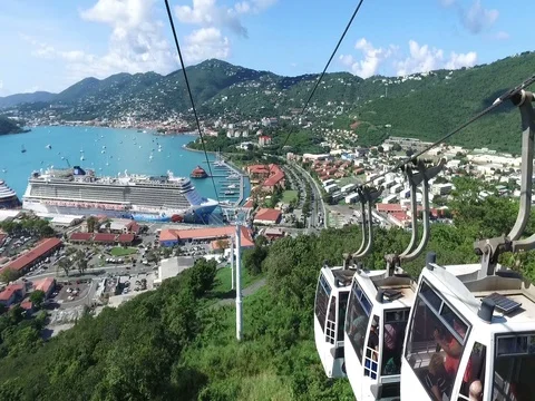 Lowering via cable car and view of the Saint Thomas, Saint Thomas, U.S. Virgin Stock Footage 77196296