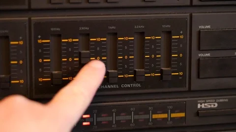 Lowering channel equalizer on vintage system Stock Footage 88256680