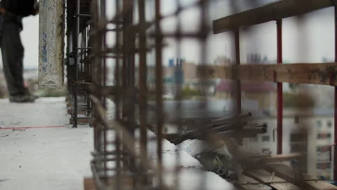 Lowering formwork onto reinforcement cage at construction site Stock Footage 326824654