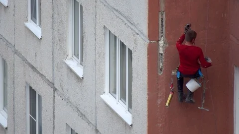 Lowering Worker Climber, Sliding Down On Ropes Stock Footage 110226553