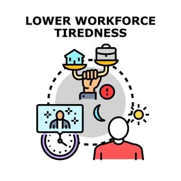 Lowering workforce tiredness achieving work life balance Stock Illustration