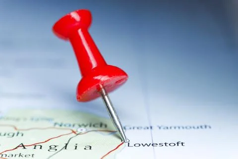 Lowesoft, Great Britain pin on map Stock Photos