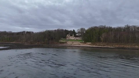 Low‑Level Drone Approach From Sea to St Bridget’s Kirk, Dalgety Bay Stock Footage 326697810