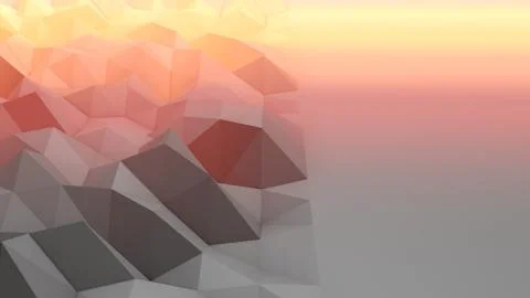 A lowpoly 3d rendering of a grey and peach backdrop with a hilly and salient  Stock Illustration