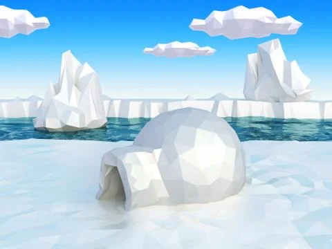 Lowpoly artic landscape with igloo Stock Illustration