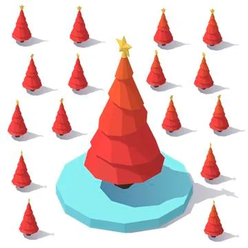 Lowpoly Christmas red tree Stock Illustration