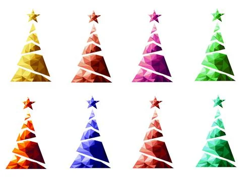 Lowpoly Christmas Tree Set of 8 Stock Illustration