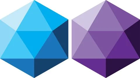 Lowpoly hexagon object set of 2 in blue, violet, purple color Stock Illustration
