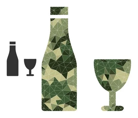 Lowpoly Mosaic Alcohol Drinks Icon in Camouflage Army Color Hues Stock Illustration