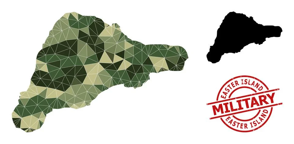 Lowpoly Mosaic Map of Easter Island and Scratched Military Badge Stockillustratie