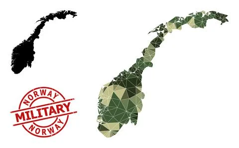 Lowpoly Mosaic Map of Norway and Grunge Military Seal Stock Illustration