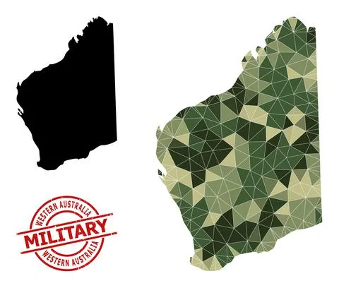 Lowpoly Mosaic Map of Western Australia and Distress Military Stamp Stock Illustration