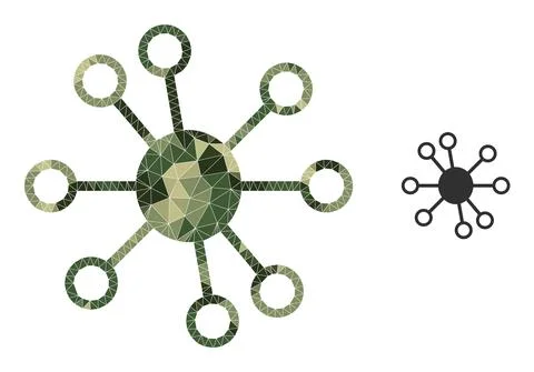 Lowpoly Mosaic Node Links Icon in Khaki Military Colors Stock Illustration