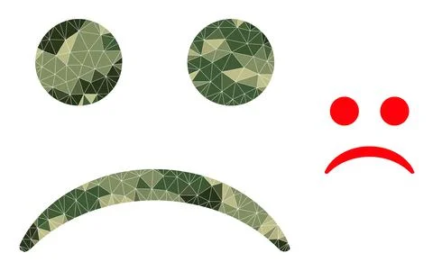 Lowpoly Mosaic Sad Smiley Icon in Camo Military Colors Stock Illustration