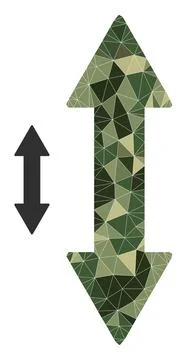 Lowpoly Mosaic Vertical Exchange Arrow Icon in Camo Military Colors イラスト素材