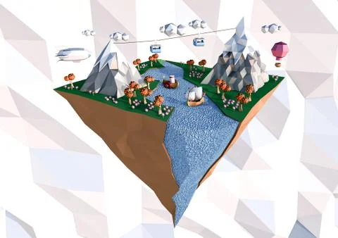 Lowpoly - mountain Island Stock Illustration