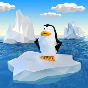 Lowpoly penguin on ice Stock Illustration