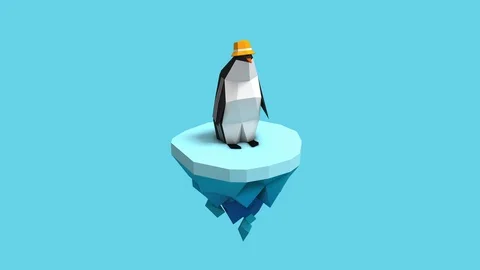 Lowpoly penguin on small iceberg Stock Footage 124554051