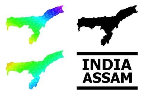 Lowpoly Rainbow Map of Assam State with Diagonal Gradient Stock Illustration