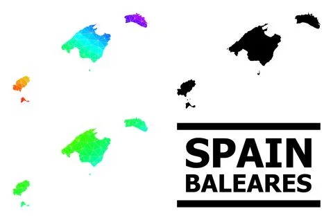 Lowpoly Rainbow Map of Baleares Province with Diagonal Gradient Stock Illustration