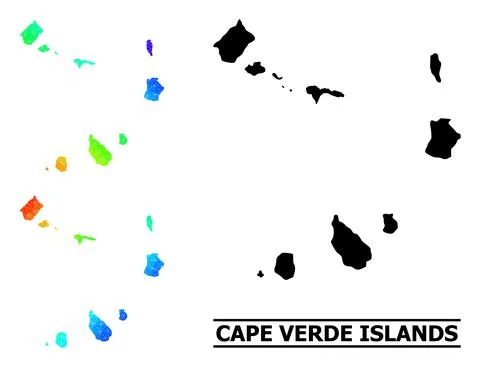 Lowpoly Rainbow Map of Cape Verde Islands with Diagonal Gradient Illustrazione stock