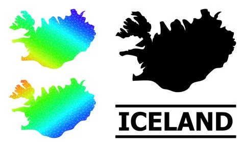 Lowpoly Spectral Colored Map of Iceland with Diagonal Gradient Stock Illustration