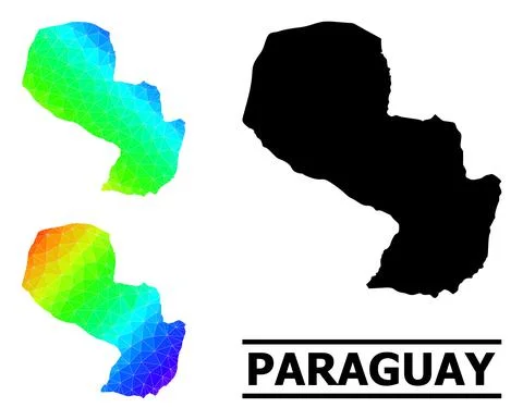 Lowpoly Spectral Colored Map of Paraguay with Diagonal Gradient Ilustração Stock