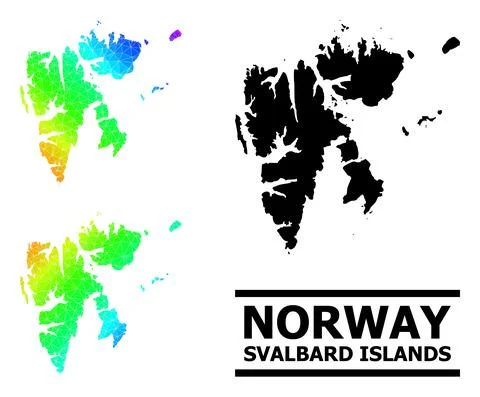 Lowpoly Spectral Colored Map of Svalbard Islands with Diagonal Gradient Stock Illustration