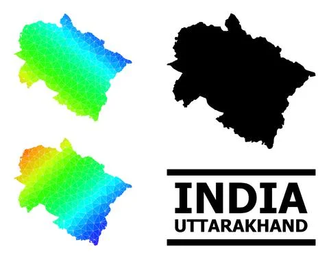 Lowpoly Spectral Colored Map of Uttarakhand State with Diagonal Gradient Illustrazione stock