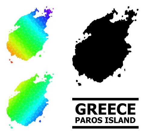 Lowpoly Spectrum Map of Paros Island with Diagonal Gradient Stock Illustration