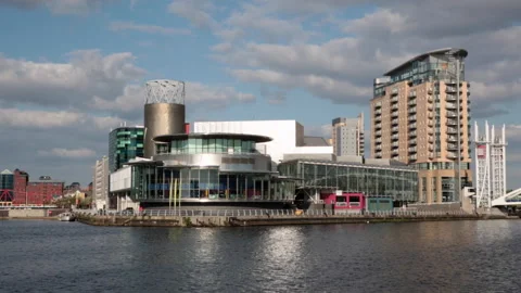 Lowry theatre and gallery complex in the regenerated Salford Quays Stock Footage 132960432