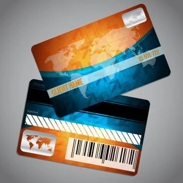Loyalty card with world map and blue orange background Stockillustratie