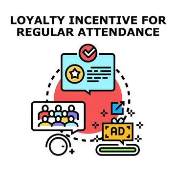 Loyalty incentive program rewarding regular attendance engaging customers Stock Illustration