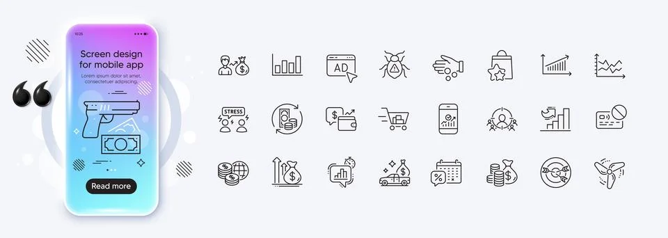Loyalty points, Statistics timer and Software bug line icons for web app Stock-Illustration
