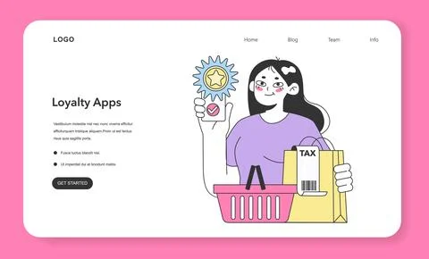 Loyalty program application web banner or landing page. Woman holding Stock Illustration