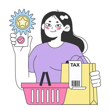 Loyalty program application. Woman holding a smartphone. 库存插图