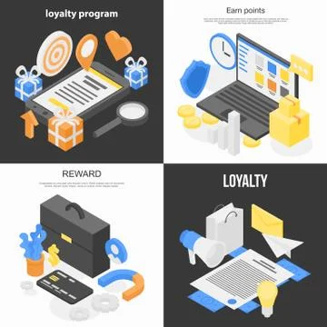 Loyalty program banner set, isometric style Stock Illustration