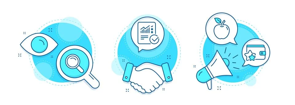 Loyalty program, Checked calculation and Apple icons set. Search sign. Bonus Stockillustratie