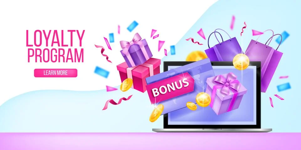 Loyalty program, customer gift card, internet reward vector landing page Stock Illustration