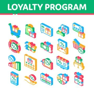 Loyalty Program For Customer Isometric Icons Set Vector Stock Illustration
