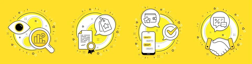 Loyalty program, Decreasing graph and Loyalty tags icons set. Discounts sign Stock Illustration